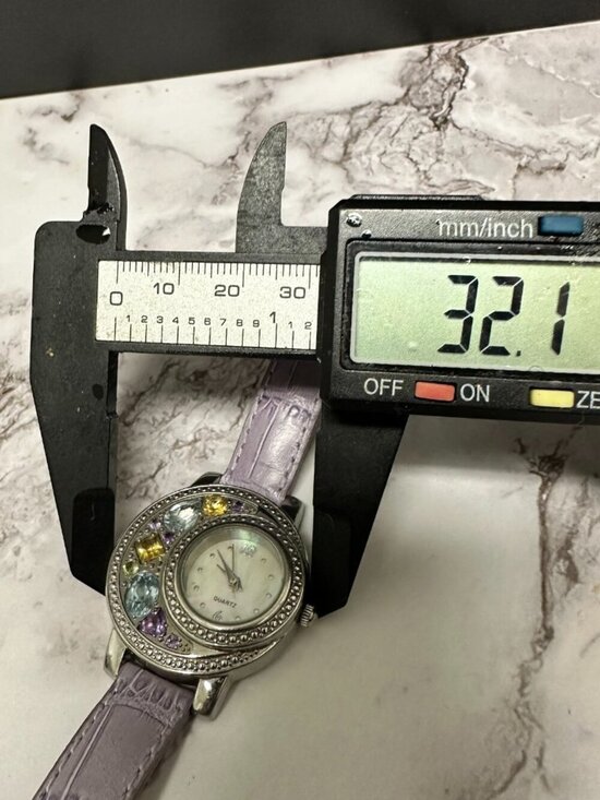 Rhinestone Watch Women Silver Tone Mother of Pearl Dial Leather Band New Battery main image 14